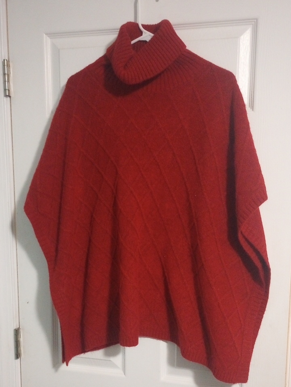 LOFT Red Cable-Tuck Turtleneck Poncho Sweater